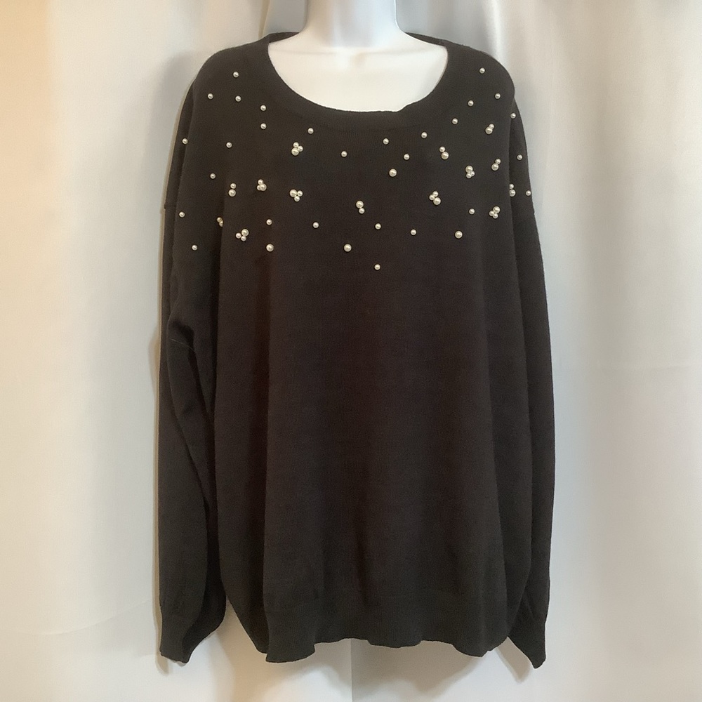 Joe Fresh Top Women’s Size 3X Knit Loose Fit Beads Grey